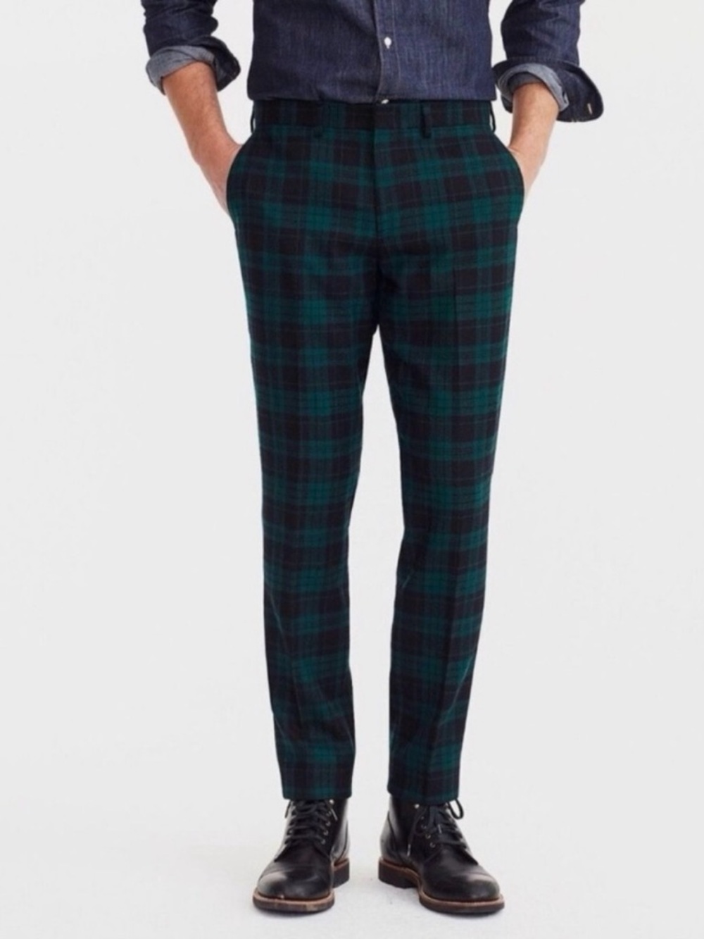J. Crew Men’s Bowery Pants - Blue Green Plaid Holiday